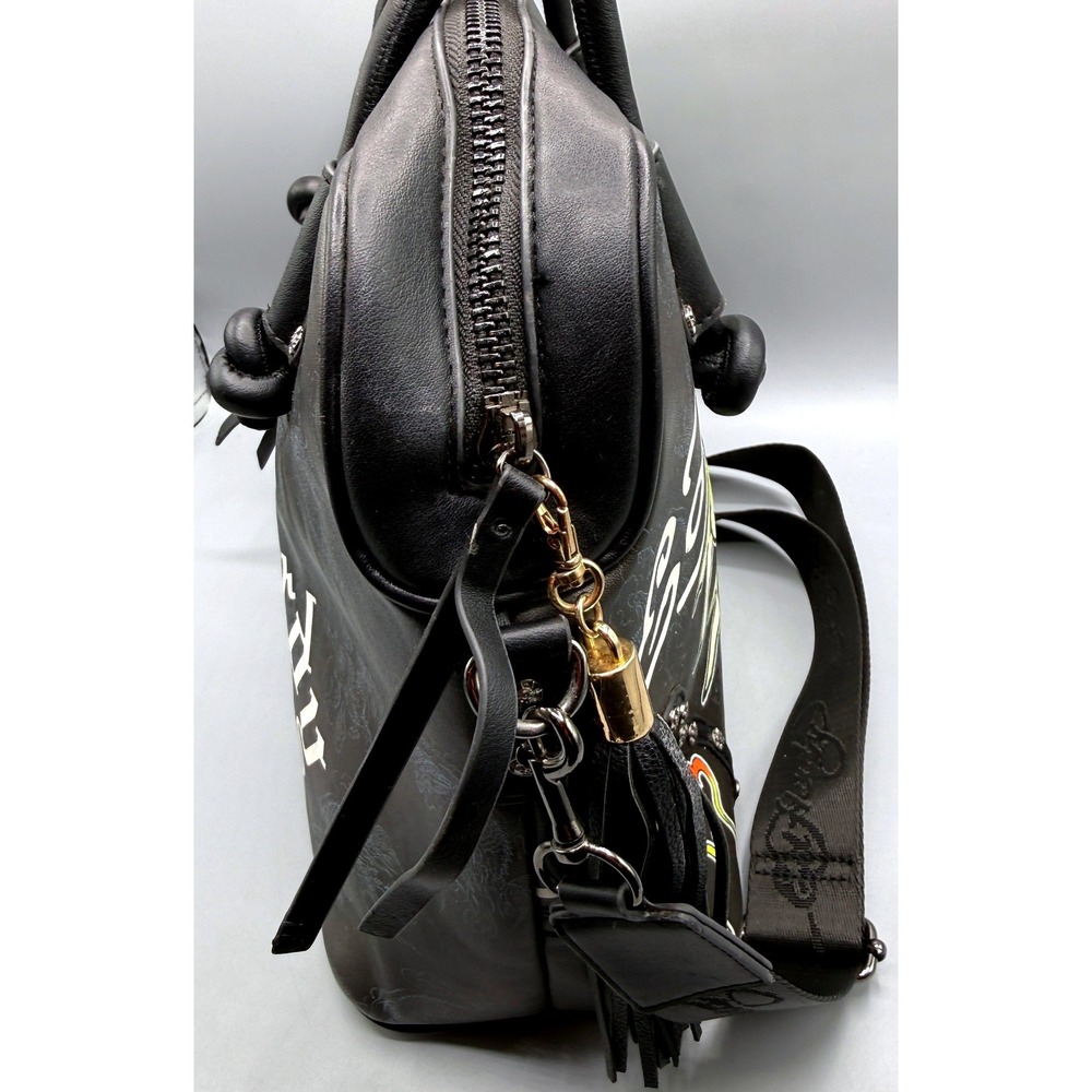 Ed Hardy Black Tattoo Satchel Broken Hearts Fairytales Crossbody Bag Studded - Picture 3 of 16
